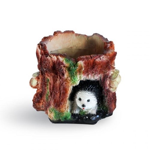 Садовая фигурка из гипса Кашпо Ёж на пне маленькое (190*260мм)