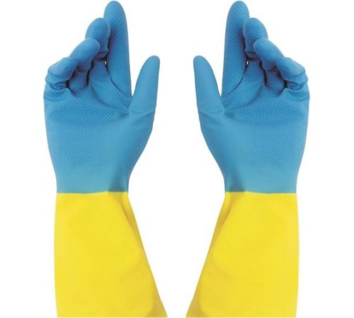 Перчатки хоз. с напылением BiColor сине-желтые M