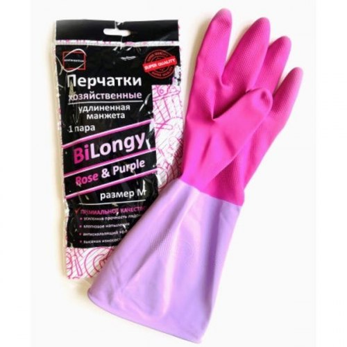 Перчатки хоз. с напылением BiLongy/Rose & Purple удлиненная манжета L